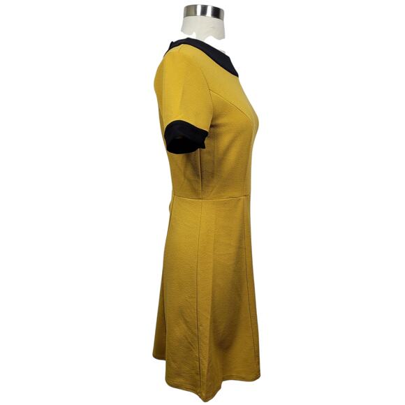Smak Parlour Mustard Yellow Fit & Flare Dress S Retro Mod Contrast Trim - Picture 4 of 9